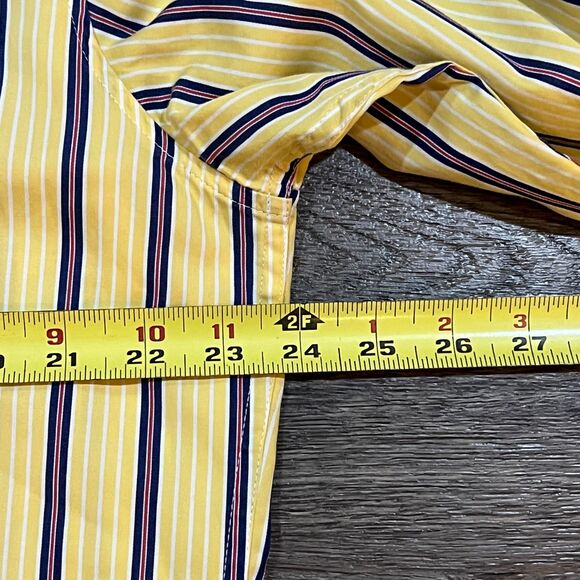 Robert Graham Yellow Striped Button Up Long Sleeve Flip Cuff Shirt - Men's Large - Picture 9 of 10